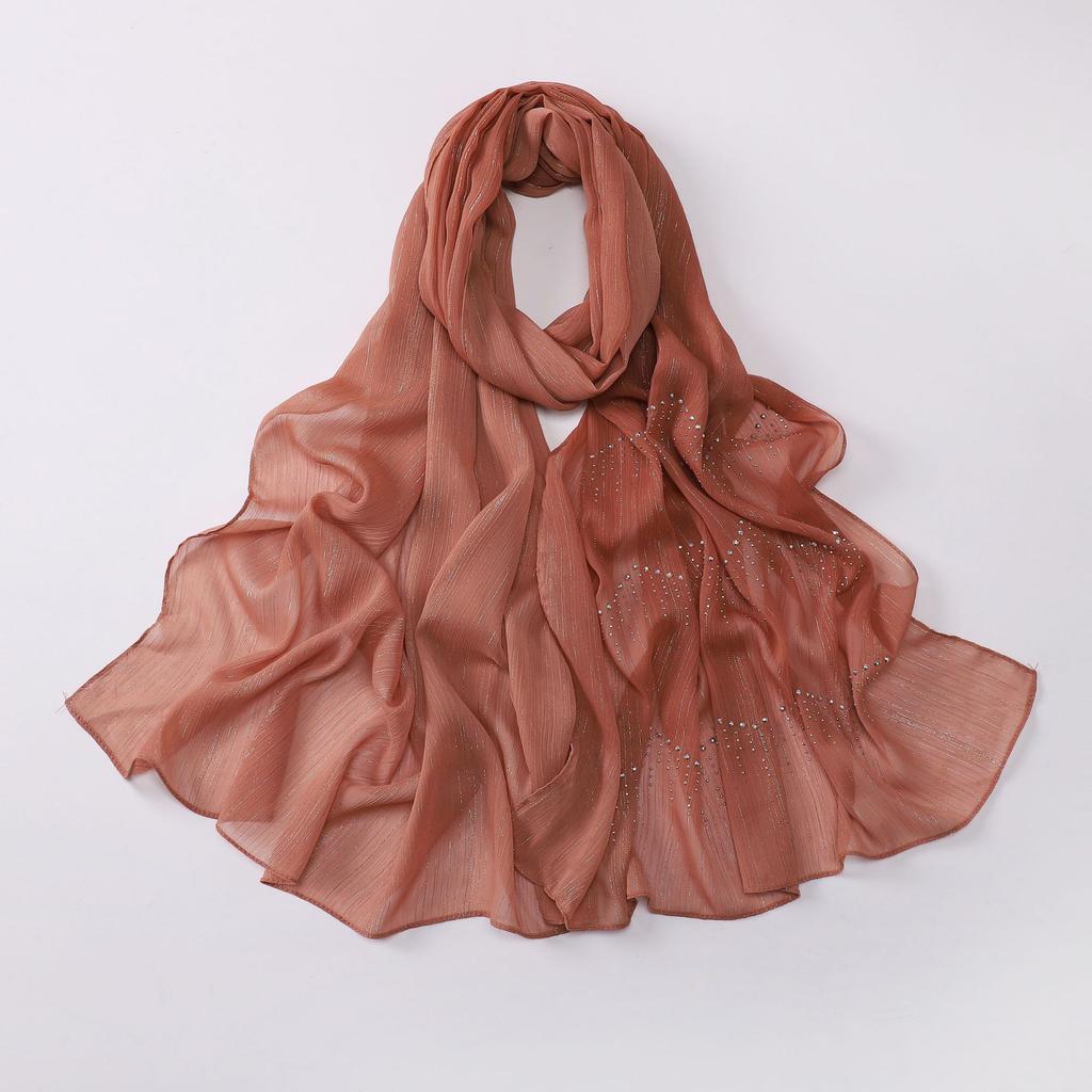 Luxury Rhinestone Chiffon Hijabs Woman Muslim Scarf Shawls Solid Lady Party Shawl Wraps Islamic Turban Female Headscarf Ramadan
