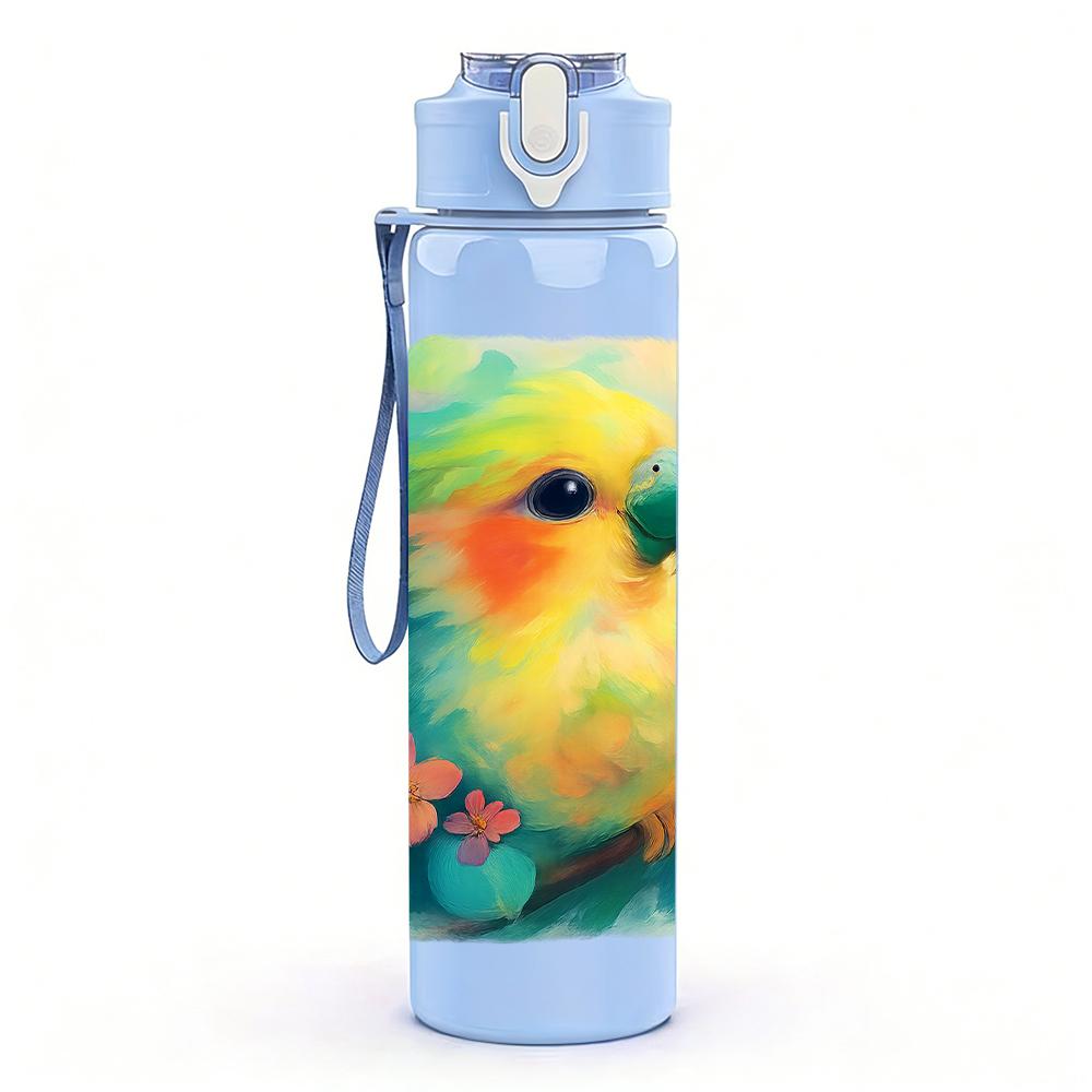 1PC Parrot Tropical Feather Splash 750ml Color Plastic Sports Water Bottle Leakproof Flip Straw Lid Suitable for Sports Office Home Use