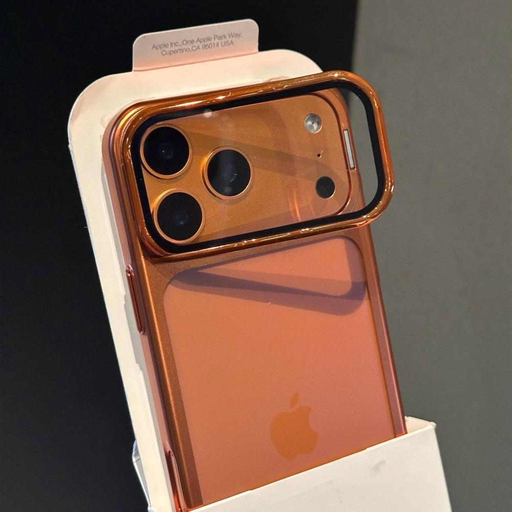 Plating Fold Glass Camera Stand Holder Phone Case For 17 17Pro 17Air 17 Pro Max Ultra Thin Transparent Shockproof Cover
