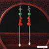 Original cinnabar earrings niche design retro long fringed earrings, natal red earrings for women