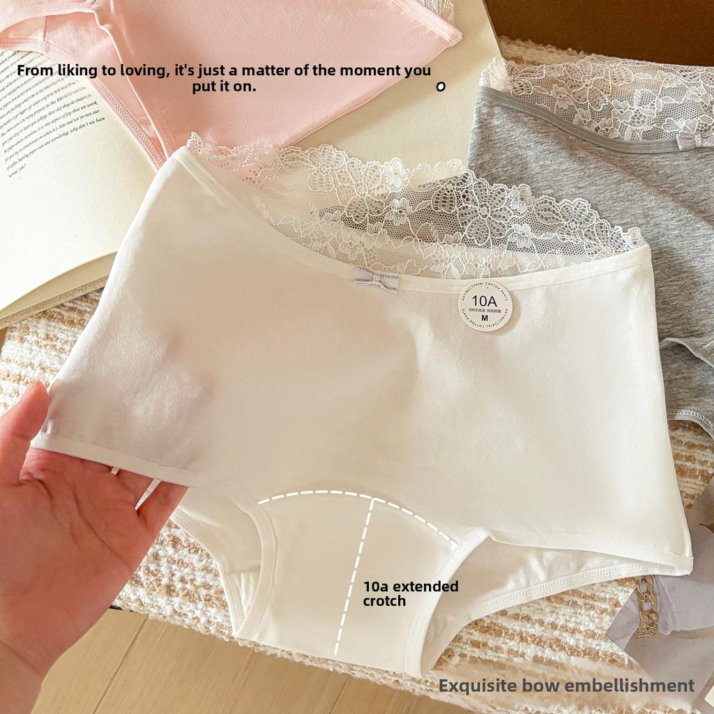 Ladies Summer Sweet Bow Cotton 10A Antibacterial Extended Mid Waist Flat Angle Briefs