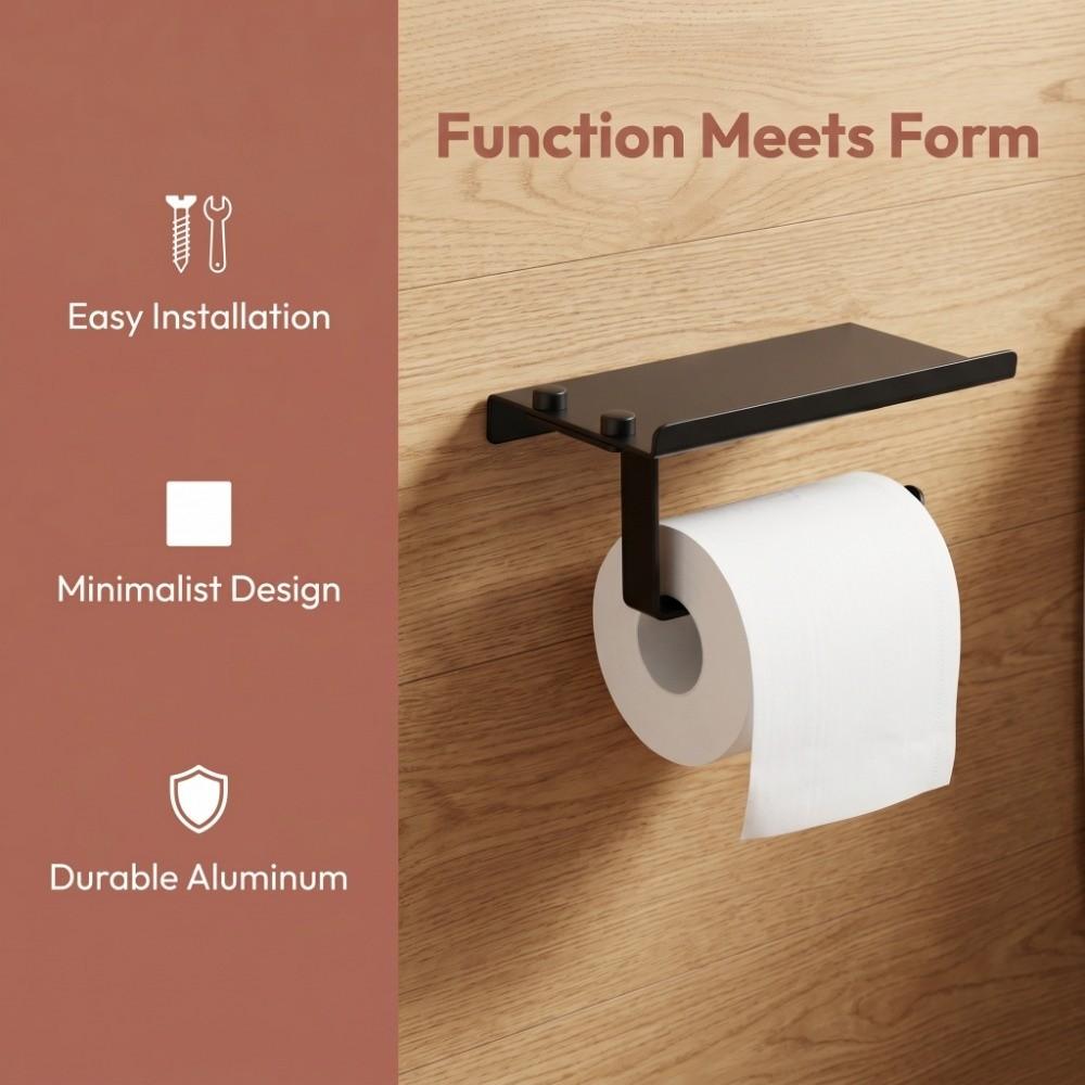 Aluminum Paper Holder Wall Mounted Sturdy Toilet Paper Holder Easy To Install Black Paper Roll Holder Bathroom Accessories