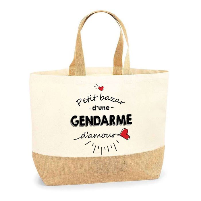 Cabas de plage - PLANETEE - Petit Bazar Gendarme d'Amour - Jute naturel - Multicolore - Anses épaule