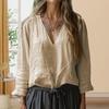 Women Shirt Long Sleeve V-Neck Solid Color Casual Loose Fit Tops Versatile Blouse