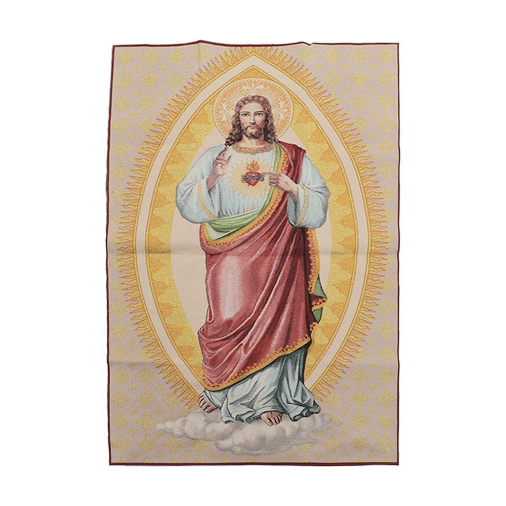 Christian Icons Baroque Style Christian Sacred Heart of Jesus Gold Silk Brocade Portrait Wall