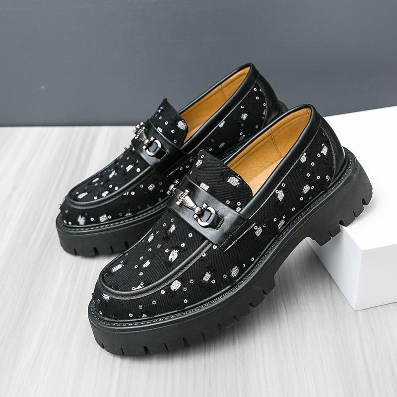 

Street Leather Slip on Men Casual Loafers Shoes Comfy Moccasins Breathable Male Driving Shoes Thick Soled Leisure Shoes 46 чёрный