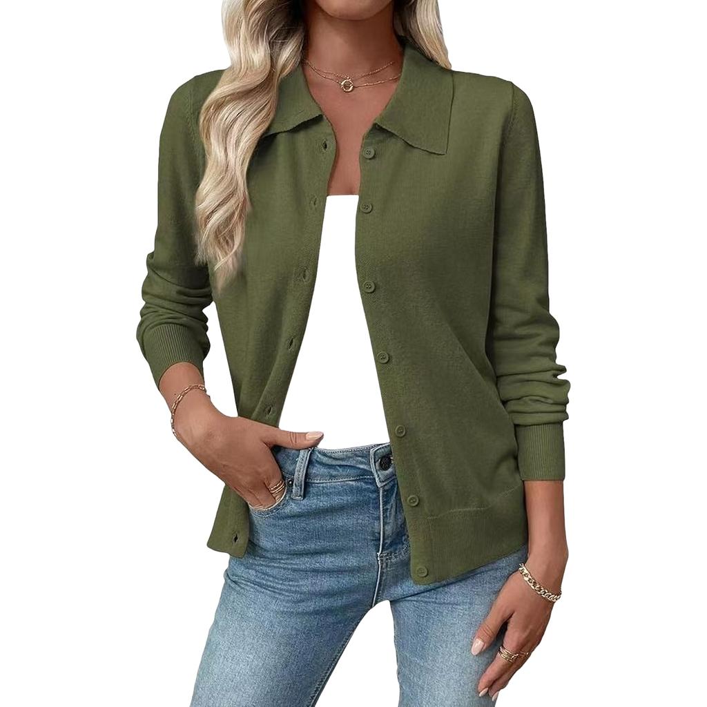 Cardigan da Donna a Manica Lunga con Collo a Revers, Top Versatile Colorato Slim Fit per l'Uso Quotidiano