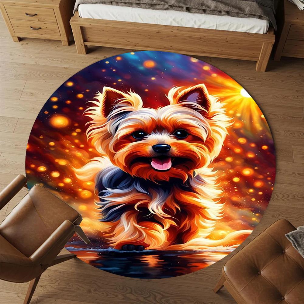 1PC Yorkshire Round Chair Mat Area Rug - Non-Slip, Floor Mat for Office, Bedroom, Home Decor Christmas Gift C0528048