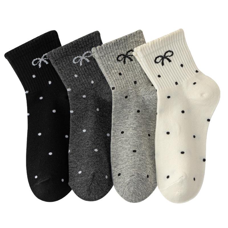 Women's Summer Thin Boat Socks, Women's Summer Ballet-style Bow Polka Dot Breathable Short Socks