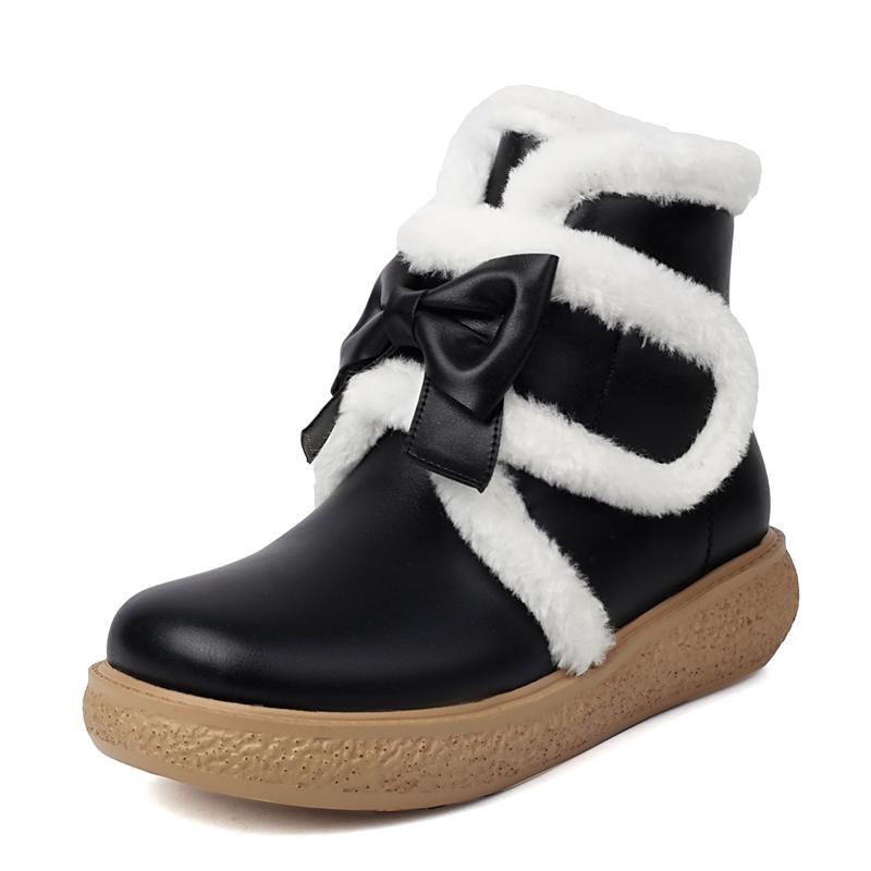 

Модные зимние ботинки AIYUQI для женщин 2025 Новые женские короткие ботинки с бантом и круглым носком Большие размеры Удобные женские ботильоны 43 чёрный