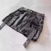 Harajuku Kjol i denim med flera fickor Vintage Goth Svart Y2k Minikjol Mode Dam Casual Mångsidig Sexig Streetwear