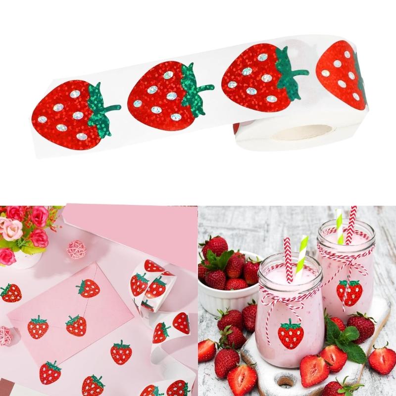 500 Pcs Sparkly Red Sticker Fruit Sticker Strawberry Sticker Labels Decorative Sticker Reward Sticker Scrapbook Sticker