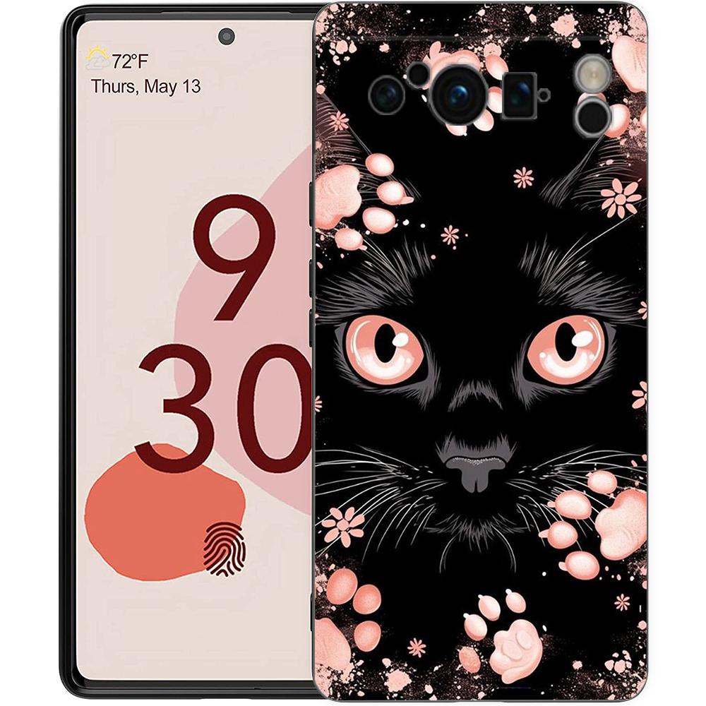 Artistic Black Cat Starry Night Phone Case For Google Pixel 9 8 7 6 Pro XL 8A 7A 6A TPU Shell Soft Shockproof Black Cover