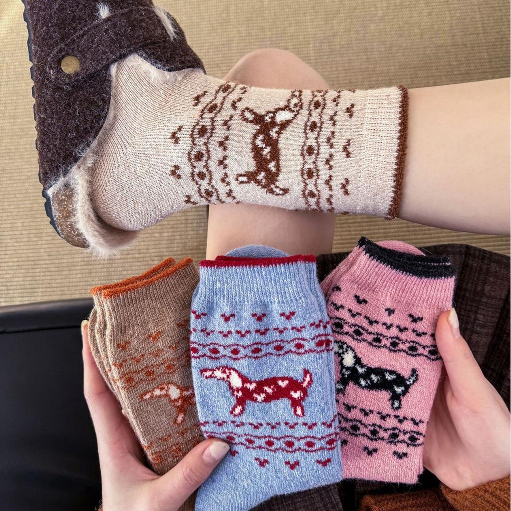 Wool Socks Women'S Warm Puppy Socks Mid-Leg Socks Fashion Trend Stacked Socks Maillard Socks Women