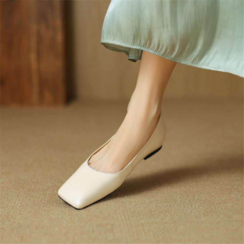 Fashion New Spring Sheepskin Women Shoes Square Toe Women Pumps Ballet Shoes for Women Zapatos De Mujer Concise Low Heels Ladies Shoes