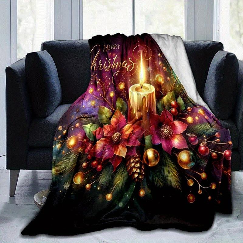 

1pc Christmas Candles Printing Lightweight Flannel Blanket, Comfortable and Warm Blanket, for Camping Sofa Bed and Couch Office, Gift 100x150cm