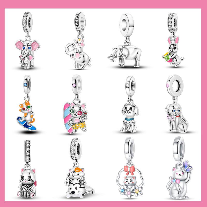 Anniversary Copper Color Cute Cat Blue Moon Owl Rabbit Mermaid Animal Charms Pendants Fit Original Bracelets Diy Jewelry