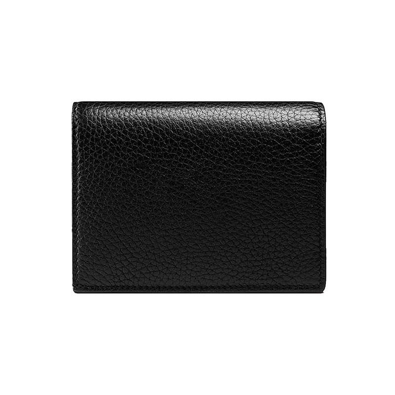 Gucci Animalier distressed metal bee decoration hot stamped slogan bifold leather wallet card holder women's black