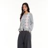 Women's Early Autumn College-Style Knit Cardigan - Color Block Diamond Pattern