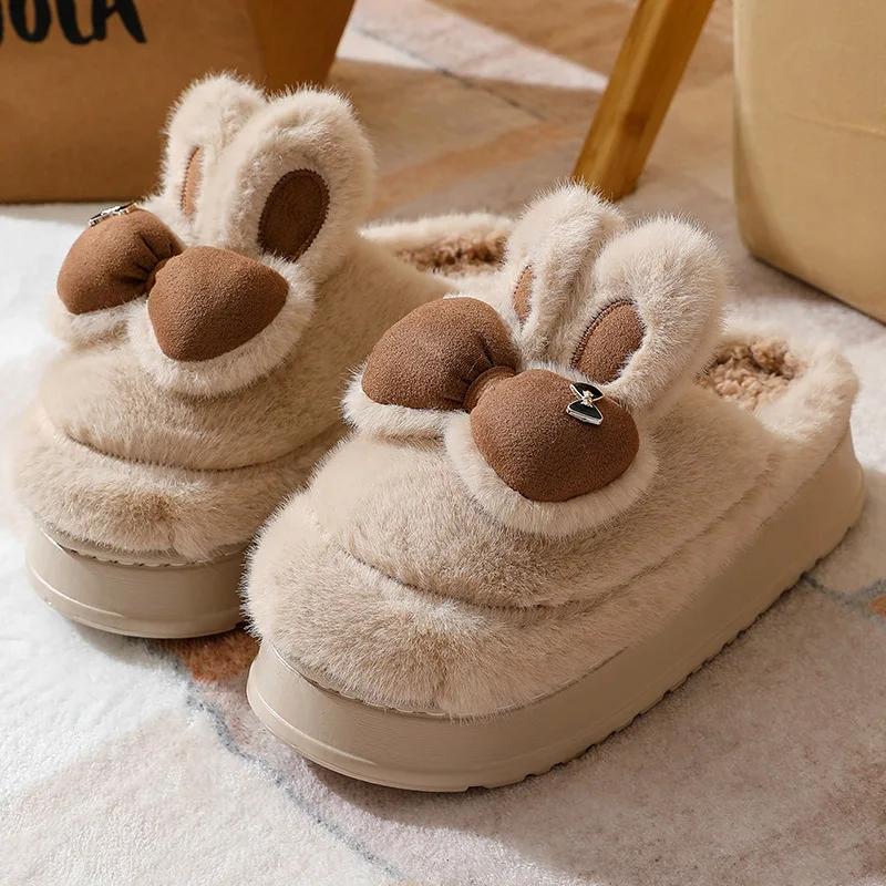 Fashion Winter Women's Slippers Plush Warm Indoor Anti Slip Comfortable Cute Home Platform Couple Cotton Shoes Korean Chanclas Mujer