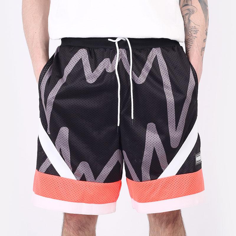 Puma Mesh Basketball Drawstring Shorts with Lettering Detail Men Bottoms Black 530508-01