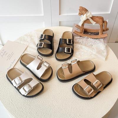 2026 Koreanischer Stil Leder Schnallen Sandalen für Mädchen - Lässige Sommer Outdoor Kinder Birkenstock-inspirierte Halboffene Schuhe