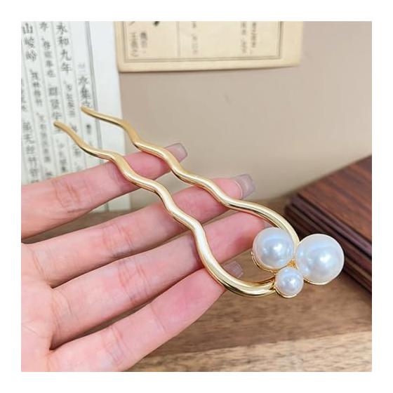 Kanzashi Hairpin Hair Accessory Japanese Style Pearl U-Comb Hairpin for Weddings, Kimono, Coming of Age Ceremonies, Recitals, Parties, Formal Wear,