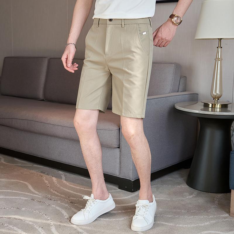 Summer Straight Shorts For Men Korean Fashion Business Casual Knee Length Pants Men's Slim Fit Mid Waist Shorts
