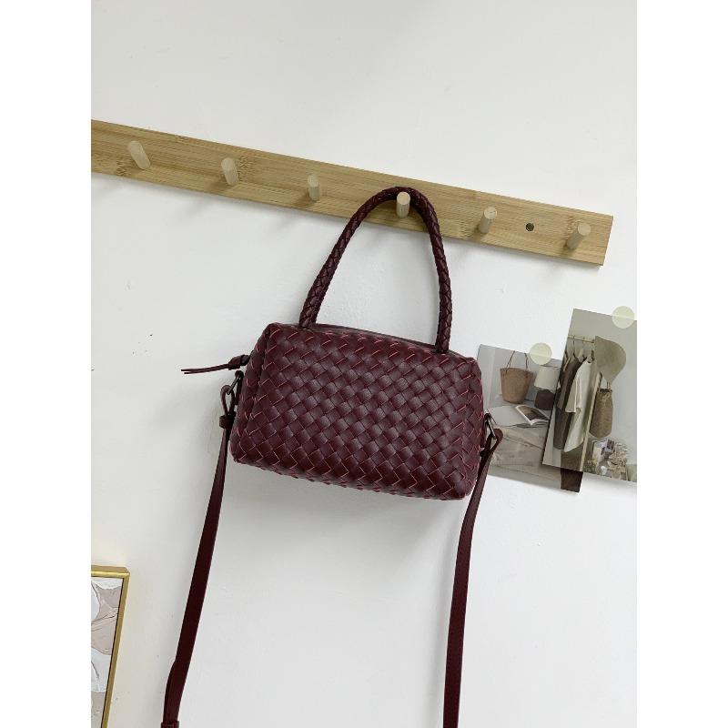 New Woven Bag For Women Niche High-end Wine Red Hand-held Single Shoulder Crossbody Small Square Bag Camera Pillow Bag