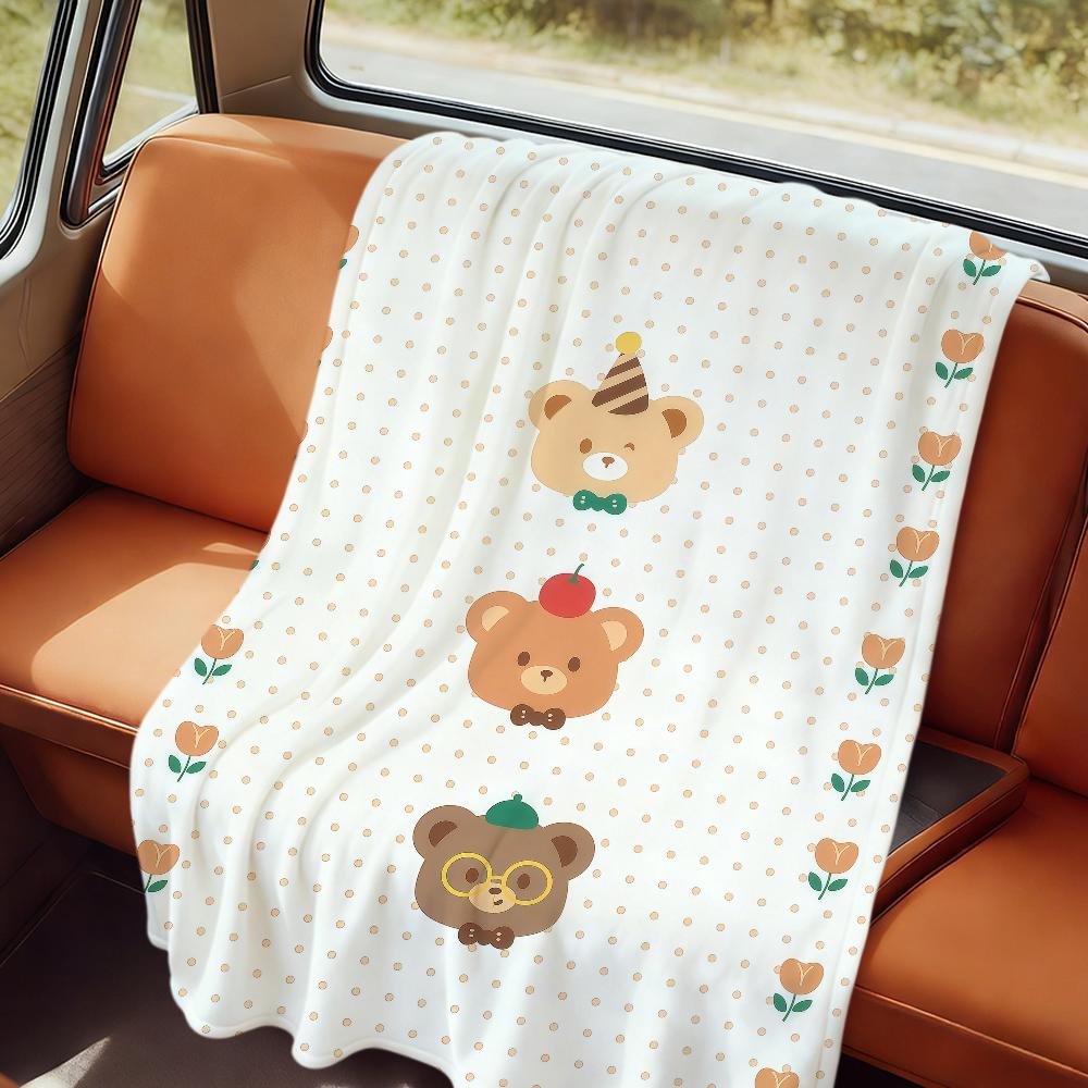 Cute Bear Birthday Art Cartoon kid soft warm plush blanket for dorm sofa living room pet hogar bedroom gift nap home Flannel