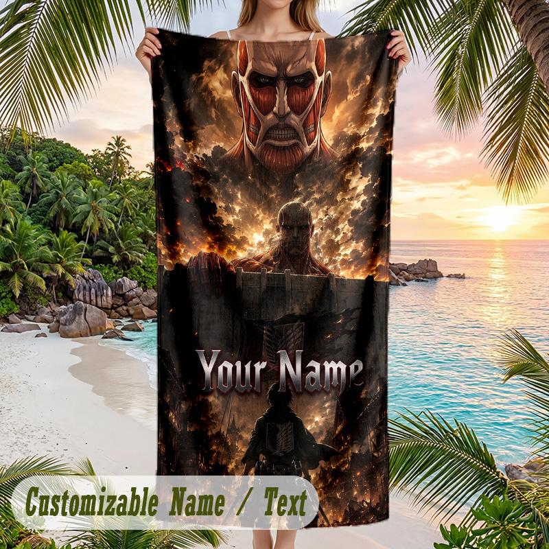 Attack on Titan Beach Towel, Personalized Custom Name Text, Quick Dry Large Absorbent Towel For Beach Pool