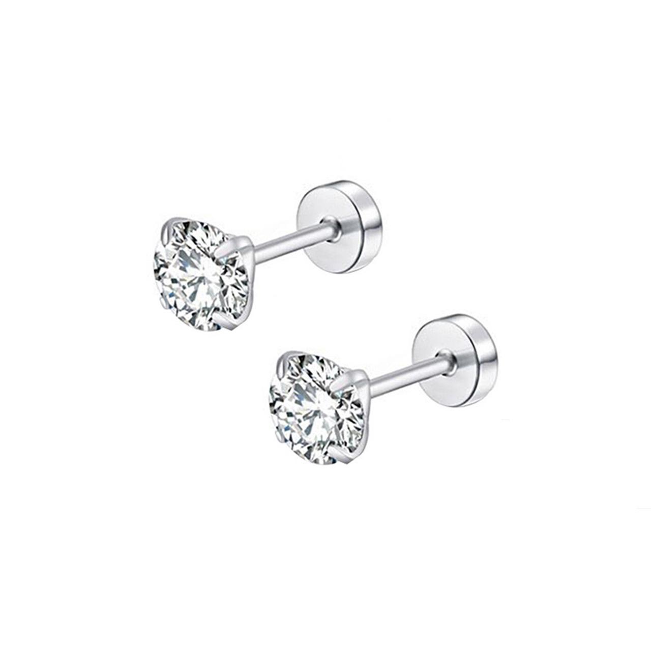 Silver Color 3/4/5/6/7MM Round Sparkling Zircon Stud Earrings For Women Party Classic Fine Jewelry Geometric Accessories 6MM Zircon