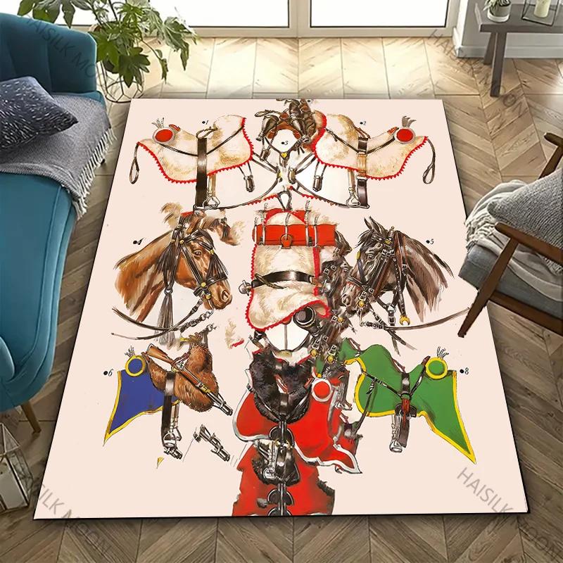 3D HD Vintage Horse Tack & Accessories Carpet for Living Room,Bedroom,Office Mat, Rug - Perfect Gift for Horse Equestrian Lovers
