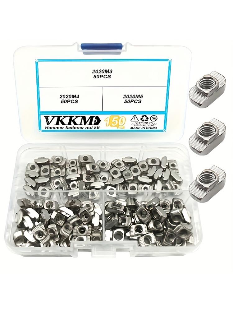 

150 шт. Т-образных гаек серии 2020: Набор крепежных гаек с молотковой головкой M3 M4 M5 для алюминиевого профиля серии 20 - Никелированная углеродистая сталь