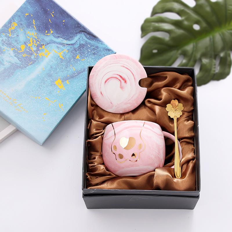 Creative Cute Cat Claw with Cover Spoon 380ml Ceramic Pink Coffee Mug Set Kids Couple Cups Gift Box