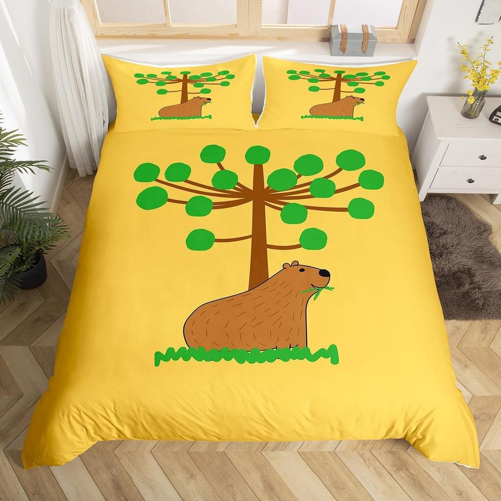 3D Capybara Duvet Cover For Capybara Lovers,Cute Funny Capybara Comforter Cover,Natural Theme Kawaii Rodent Animal Bedding Set