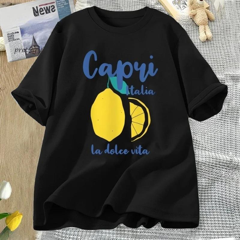 Capri Italy Lemon T Shirt La Dolce Vita Italian Girl T-Shirt Vintage Women Short Sleeve Lemon Clothes Streetwear Clothing