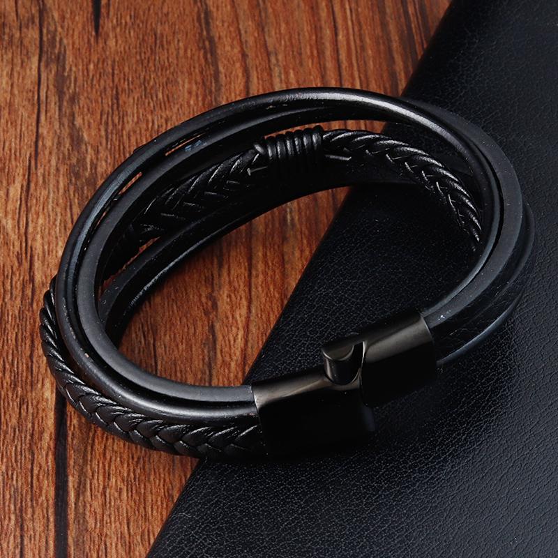 Luxury Multicolor Cross Design Classic Stainless Steel Men's Leather Bracelet  Choose Handsome Men's Gifts