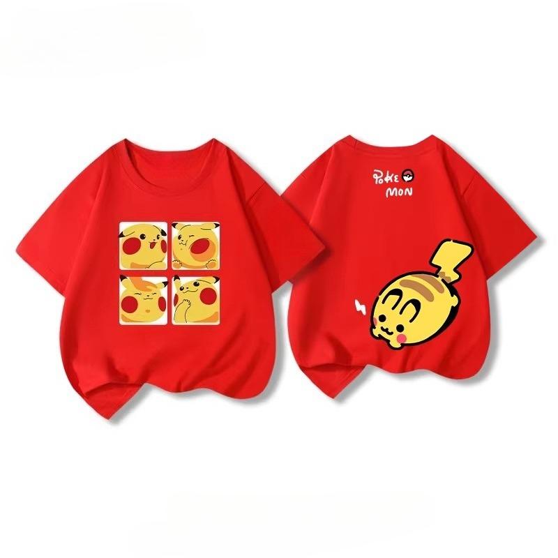 Potdemiel Summer New Pikachu Print Children's Cotton T-Shirt, Boys and Girls, Comfortable and Breathable Children's T-Shirt