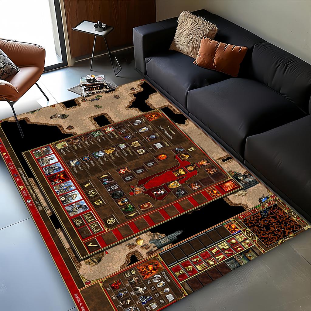 HD Treasure Chest Heroes of Might and Magic Map 27 Style HOMM3 Carpet Rug for Living Room Bedroom Home Sofa,Non-slip Floor Mat