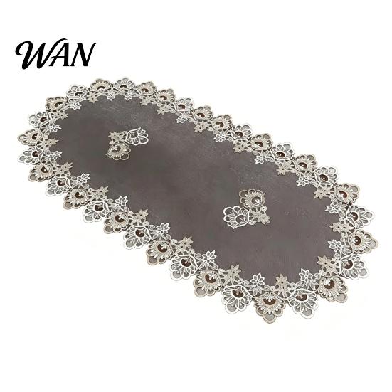 Nicht rollendes Tischband Ovales Spitzenband, Vintage Deckchen, Retro Durchsichtige Blumen-Platzmatte für Kaffee-Esszimmer-Dekor Leichtes Netz