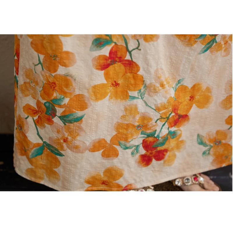 DIMANAF 2025 Summer Plus Size Dress Women Casual Vintage Floral Dress Basic Printing Long Beach Elegant Loose Dress
