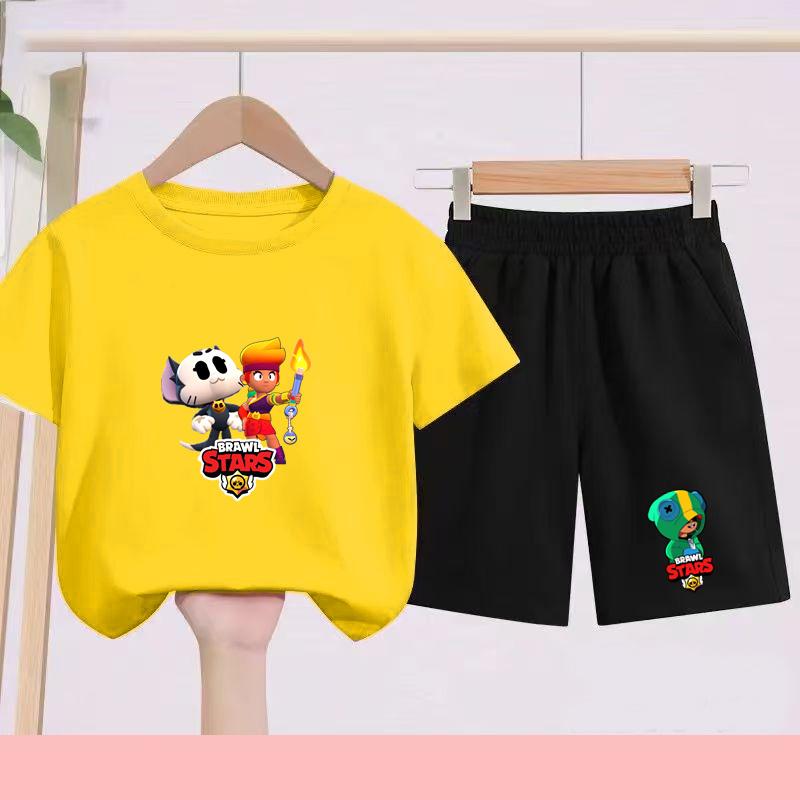 Children's Set - Disney Print Summer Boys' and Girls' Sports T-Shirts, Casual Short-Sleeved Shorts Set, 2-piece, for Ages 2-13