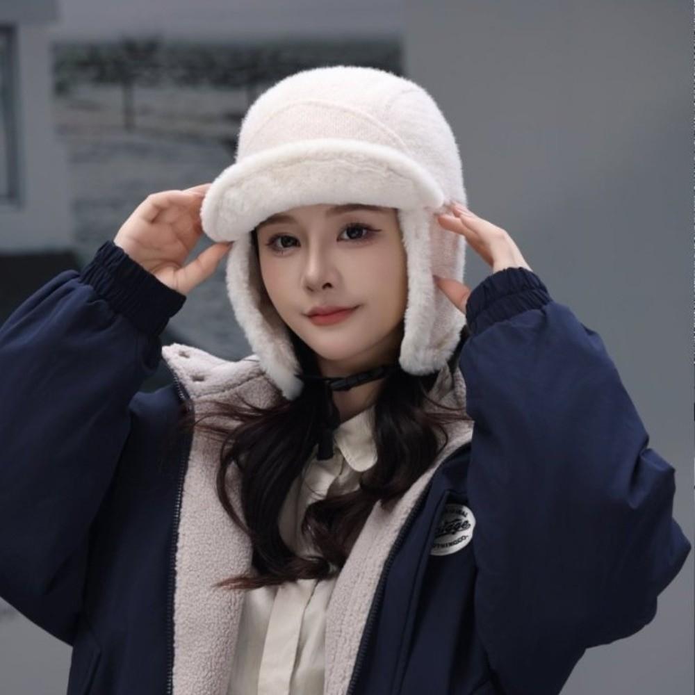 Casual Windproof Winter Hat Thickened Velvet Lining Faux Fur Hat Warm Earflaps Hat For Women