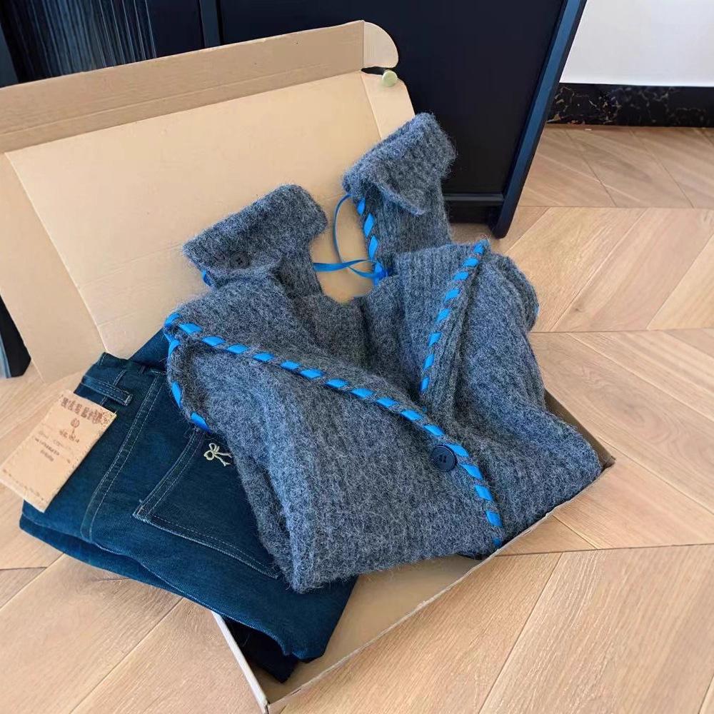 Lace-up Long-sleeved Knitted Sweater Cardigan Jacket Women's Top New