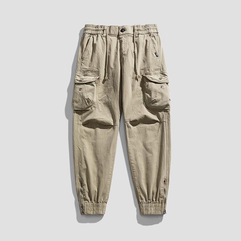 Men's new Japanese vintage minimalist multi-pocket work pants for slim fit