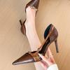 Summer Women's High Heels, Retro Hollow Snakeskin Pattern, Sexy Pointed Toe, Stiletto Heel, Low-cut Single Shoes