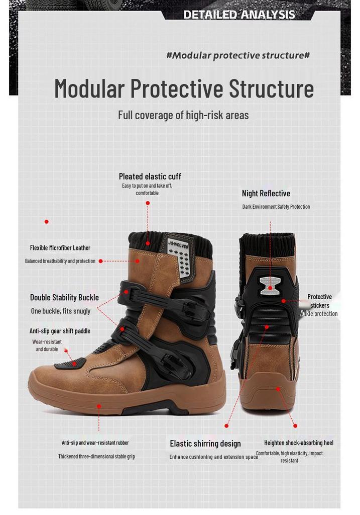 Men's Four Seasons Motorcycle Riding Shoes - Off-Road Racing Ankle Boots & Touring Gear