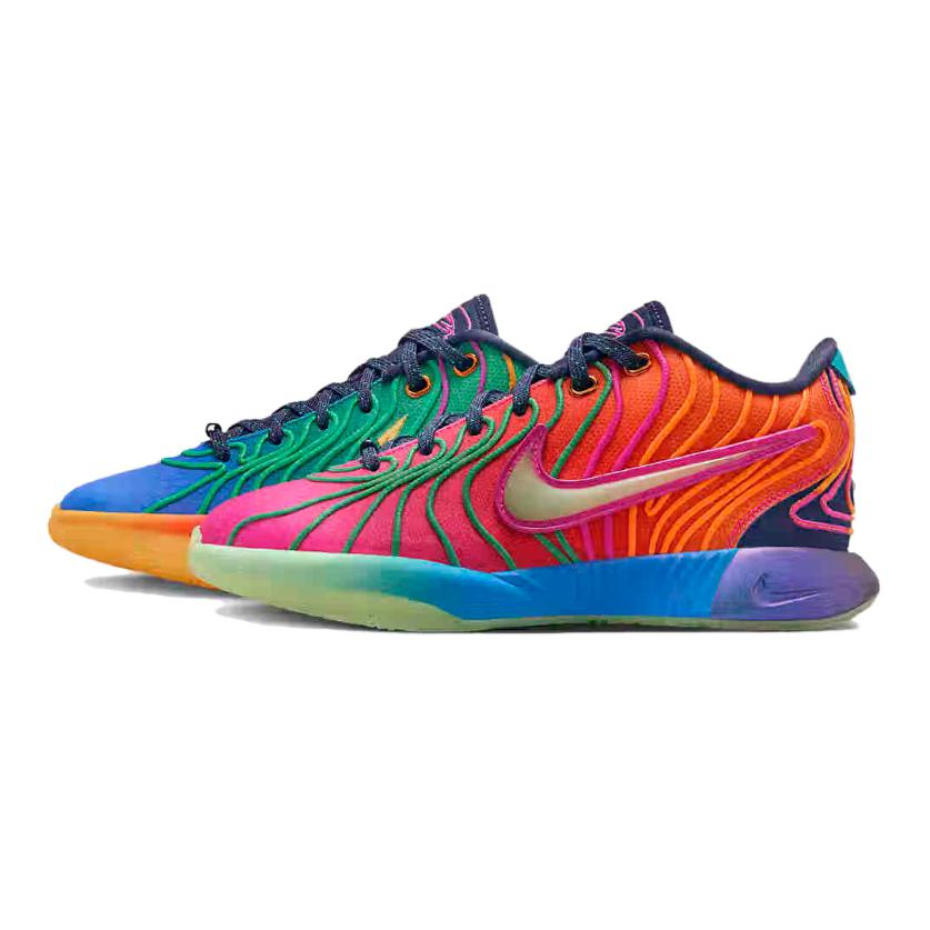 Nike Pantofi de baschet pentru copii mari LeBron 21 Optimism Photo Blue Laser Fuchsia Vapor Green Laser Orange Thunder Blue Green Shock HF6819-400