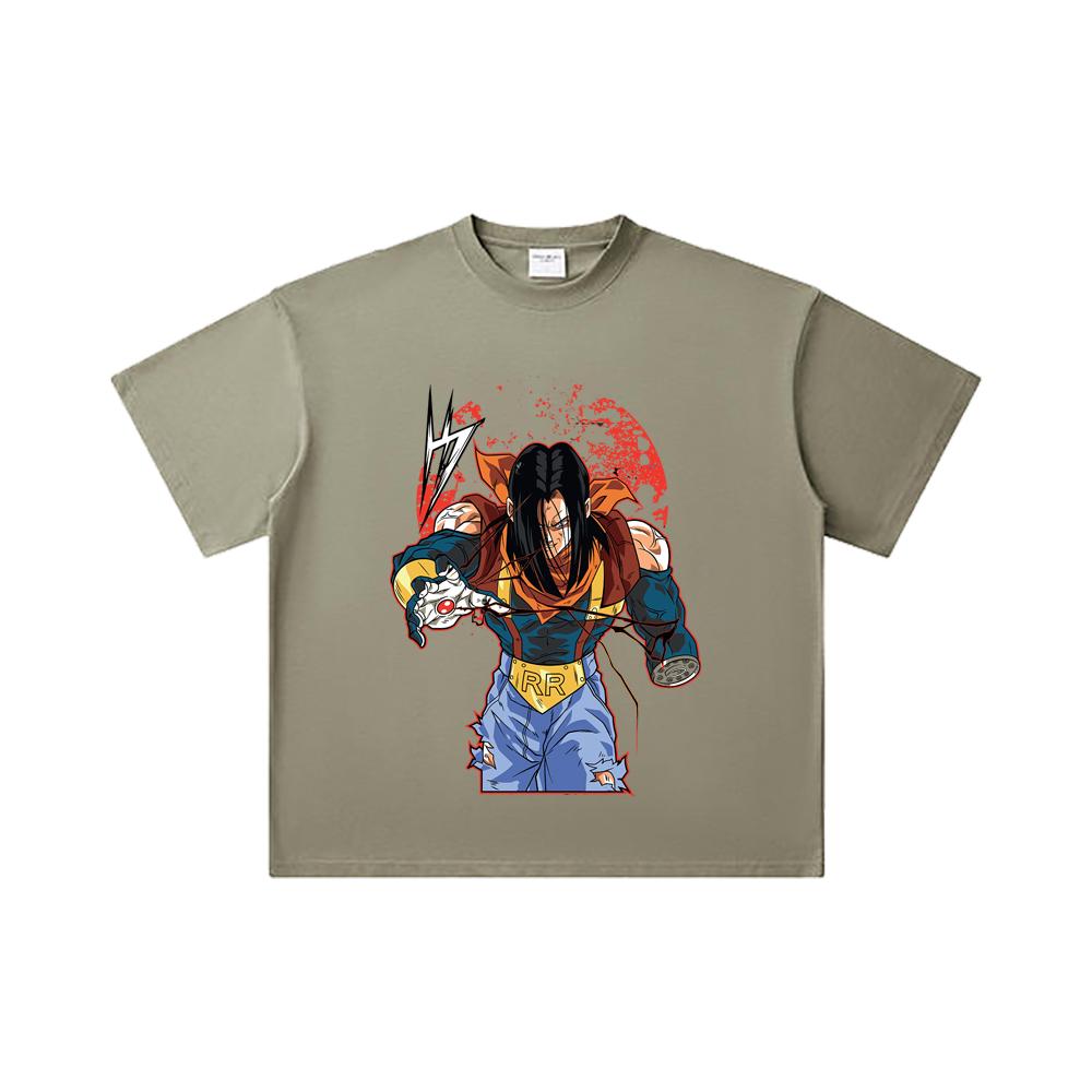 260 GSM Double Yarn 32 Count 100% Cotton Dragon Ball V48 Android 17 Print Unisex Heavy Cotton T Shirt